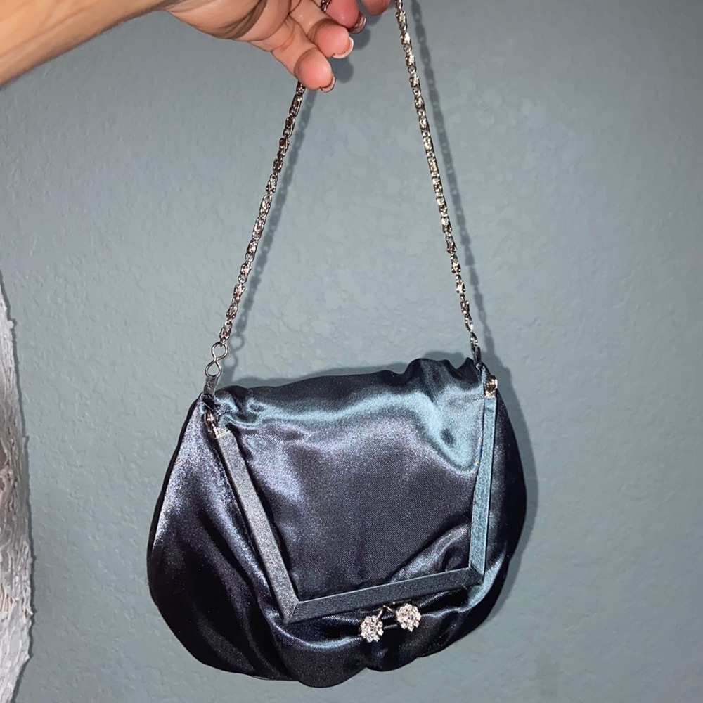 Like new Sasha Satin Evening Bag Rhinestone Encrusted clasp Chain Strap